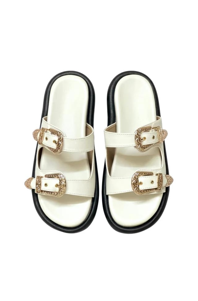 Women White Daily Sandals Soft Cushion Comfort Slip-On Casual Flats | 218-image-10