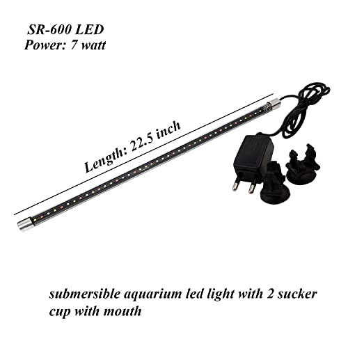 Image of VENUS AQUA SR-600 Aquarium Light | 22.5 Inch Fully Submersible Waterproof Lamp | Adjustable White Lighting for Fish Tank with 2 Suction Cups | AC 220-240V