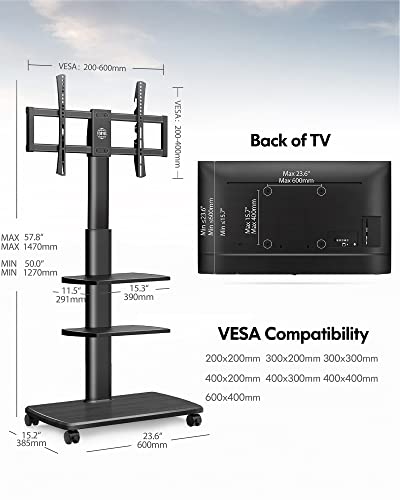 image for FITUEYES Rolling TV Stand, Mobile TV Cart on Wheels for 32-65 70 Inch 