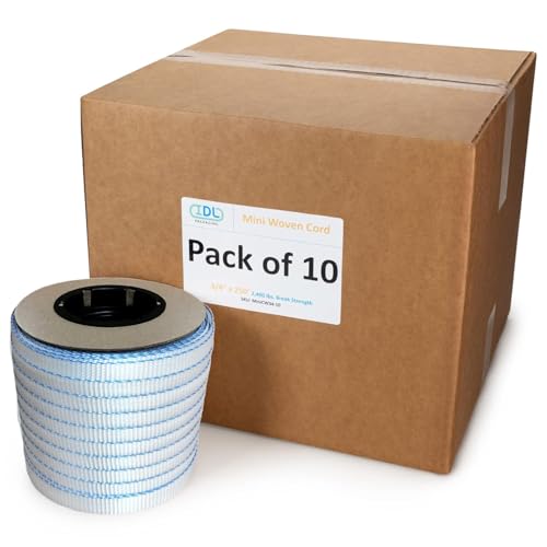 Mini Woven Cord Strapping Roll 3/4" x 250', 6" x 3" Core Size, 2400 lbs Break Strength, Pack of 10 - Poly Packaging Strapping - Woven Cord Strapping Coil with Re-Tightening Option by IDL Packaging