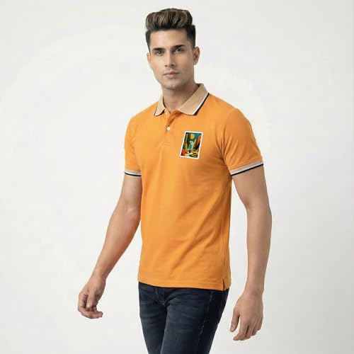 Image of Men's Regular Fit Solid Half Sleeve Casual Tipping Collar Polo T-Shirt