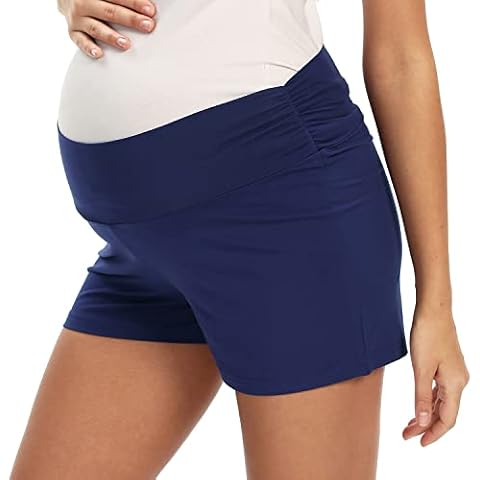 HOCAIES Women's Maternity Shorts Summer Lounge Sports Yoga Pregnancy Short Pants Casual Beach Shorts, Blue-01, XS Cover