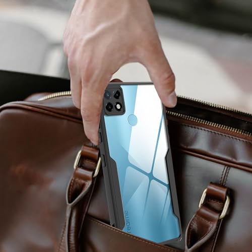 Image of A rtistque Clear Hard Transparent Acrylic Armor Back Cover Case for Realme C21 | Shockproof TPU Edge Protection | Slim Protective Design | Realme C21 Back Cover - Black