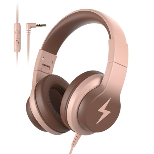Image of Candy Bila Kids Headphones, Wired Headphones for Kids Over Ear with Microphone, 85 /94dB Volume Limiter Headphone for Girls Boys, Foldable Headphone for Learning & Entertainment, Gradient Brown