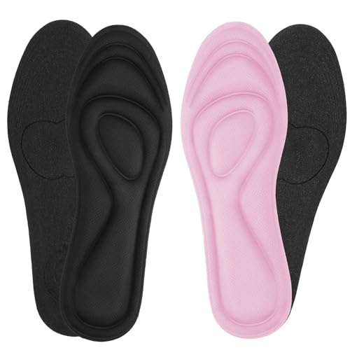 Image of 2 Pairs Memory Foam Insoles, Full-Foot Responsive Cushioning, Plantar Fasciitis Insoles for Women Man, Orthotic Shoe Inserts Arch Support Inserts (Black,Pink, W 7.5-8.5 /M 5.5-6.5)