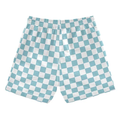White Blue Checkered Square Boys Swim Trunks Buffalo Checkered Plaid Toddler Beach Board Shorts Bathing Suit XS2