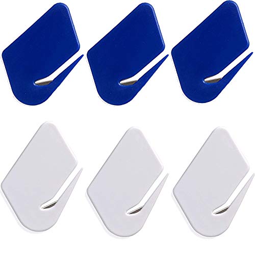 WEKOIL Desk Letter Opener Envelope Slitter Concealed Blade Cutter Letter Knife Mail Opener Package Opening Tool,White and Blue, Pack of 6