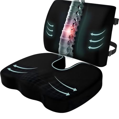 El Mejor Listado de Silla de Oficina Precio Top 10. 47 Cojin para Coxis y Ciatica Lumbar,Soporte Lumbar para Silla de Oficina con Cojines,2 en 1 Cojín de Espalda y de Silla con Correas Ajustables,Desmontable y Lavable,para...