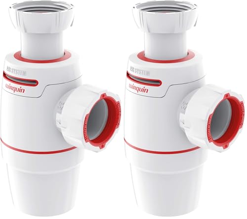 Wirquin 30722158 Siphon lavabo Néo Air blanc Ø32 avec anti-vide intégré, réglable, compact, zéro fuite (Lot de 2)