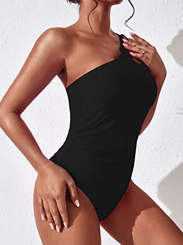 Women One Shoulder One Piece Swimsuit Tummy Control Bathing Suits Modest Full Coverage Cutout Swimwear3