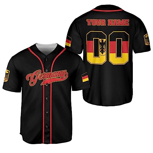 Podagree Personalized Germany Baseball Jersey, German Proud Flag Jersey Coat of Arms Gift for German Jersey Men Women (GN10)