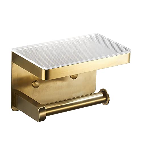 Klobvtt Portarrollos De Papel Higiénico Con Estante, Portarrollos De Papel Higiénico De Acero Inoxidable Antióxido Dorado Con Estante De Almacenamiento Para Teléfono Móvil Para El Baño, Autoadhesivo S