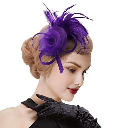 Image of DRESHOW Fascinators Hats for Women Tea Party Fascinator Hats Vintage 50s Headwear Cocktail Wedding Church Derby Hat
