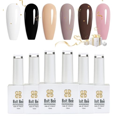 Image of Bolt Bee Gel Polish Kit, 6 Colors Light Soft Sakura White Nude Spring Soak off Nail Art Design Manicure Kit at Home (W+B+P+L+B+P)
