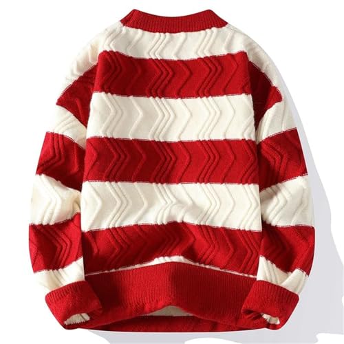 Men's Striped Knit Sweater Casual Crew Neck Thick Pullover Warm Loose Fit Fall Winter Top3