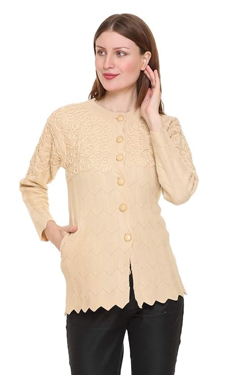 Muskan Knitwear Women Sweater Embroidery Woolen Cardigan (in, Alpha, L, Regular, L, Camel)-picture-51