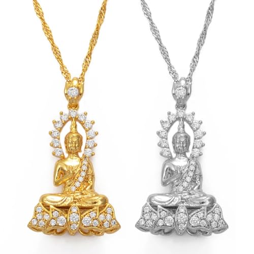 14K Gold Filled Buddha Necklace For Women And Men, Vintage Tibetan Amitabha Buddha Pendant Necklace, Buddhist Necklace, Buddhist Guanyin Pendant Necklace2