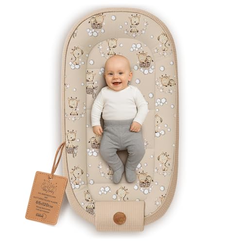 Totsy Baby Nido Bebe Recien Nacido 65x120cm - Reductor Cuna Capullo de colecho ninho para Dormir Gofre de algodón Cuco Ideal para Gondola moisés y Viaje Jirafas