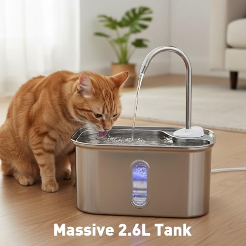 Fuente para agua para gatos acero inoxidable 2.6L miniatura 3