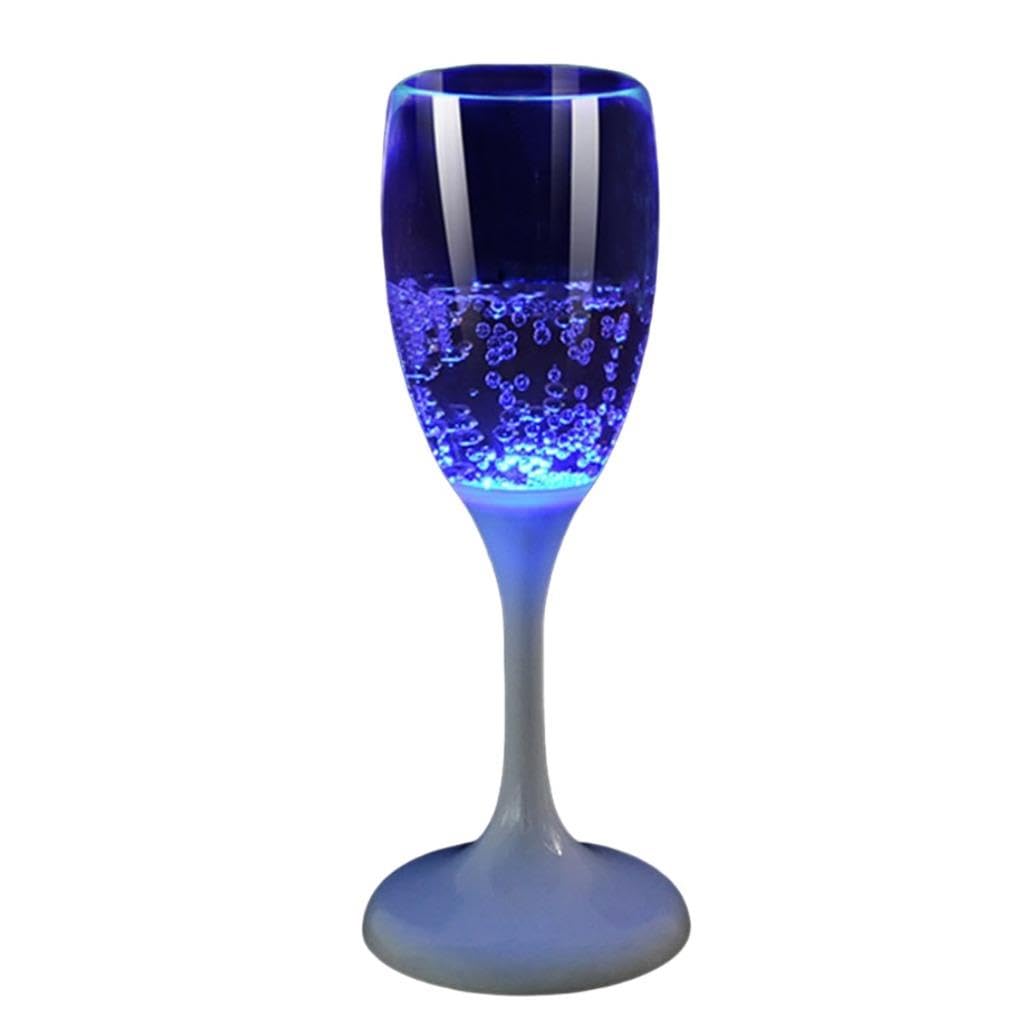 Tefexer LED Light Up Cups Wine Champagne Flutes Neon High Foot Glass with Replaceable Buttons Battery for Wedding, Birthday Party