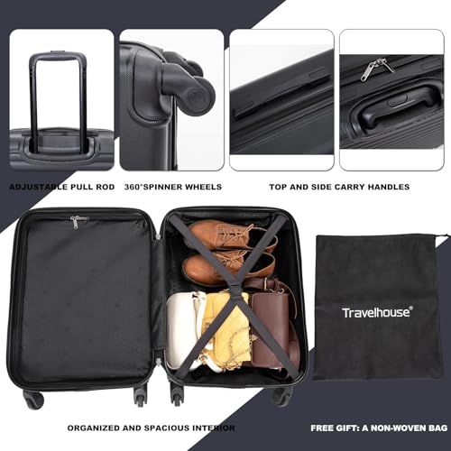 3 Piece Lightweight ABS Luggage Set with Wheels & Lock - Black Travel Suitcase Set (20", 24", 28")3