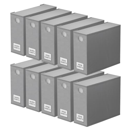 Image of SpaceAid 10 Pack Bed Sheet Organizers and Storage, Foldable Sheet Organizer for Linen Closet, Sheets Set Folder Keeper with Window XL (Queen & King Size) Organizing Bedding Container, Gray