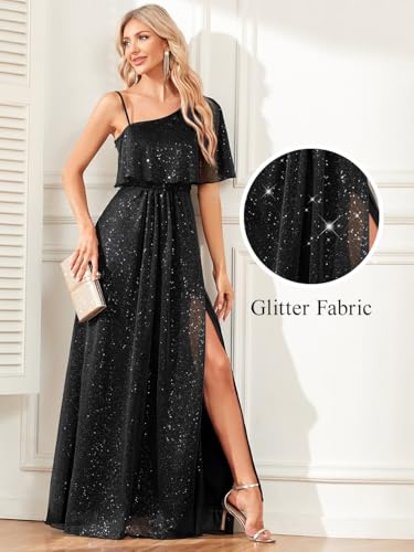 Women's Bridesmaid Sparkly Dress Glitter One Shoulder Wedding Guest Dresses Long Split Maxi Formal Evening Gowns2