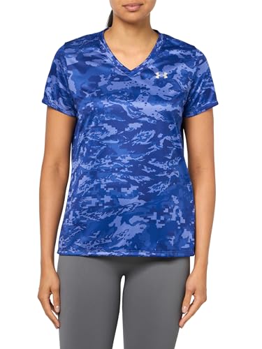 T-shirt col en V Under Armour Velocity imprimé femme pour le running et fitness