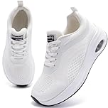 Wide Fit Trainers for Women Air Cushion Ladies Trainers Plantar Fasciitis Orthopedic Shoes Arch Support Comfortable Running Shoes Mesh Breathable Non Slip Gym Sneakers All White UK 6