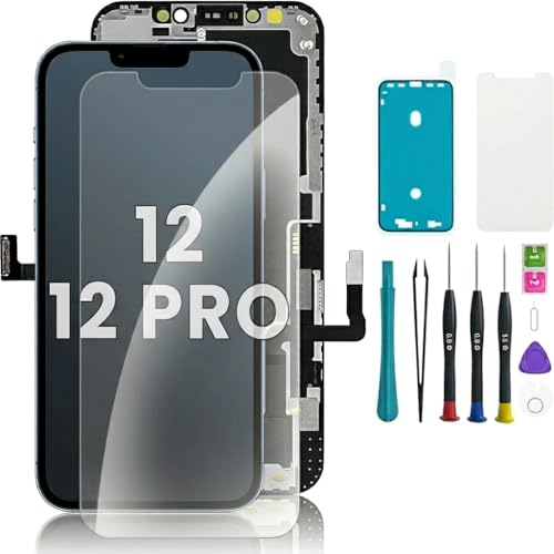 Hoonyer LCD Display Ersatz Set für iPhone 12/12 Pro 3D Touch Bildschirm mit Rahmen & Digitizer inkl. Reparaturwerkzeug