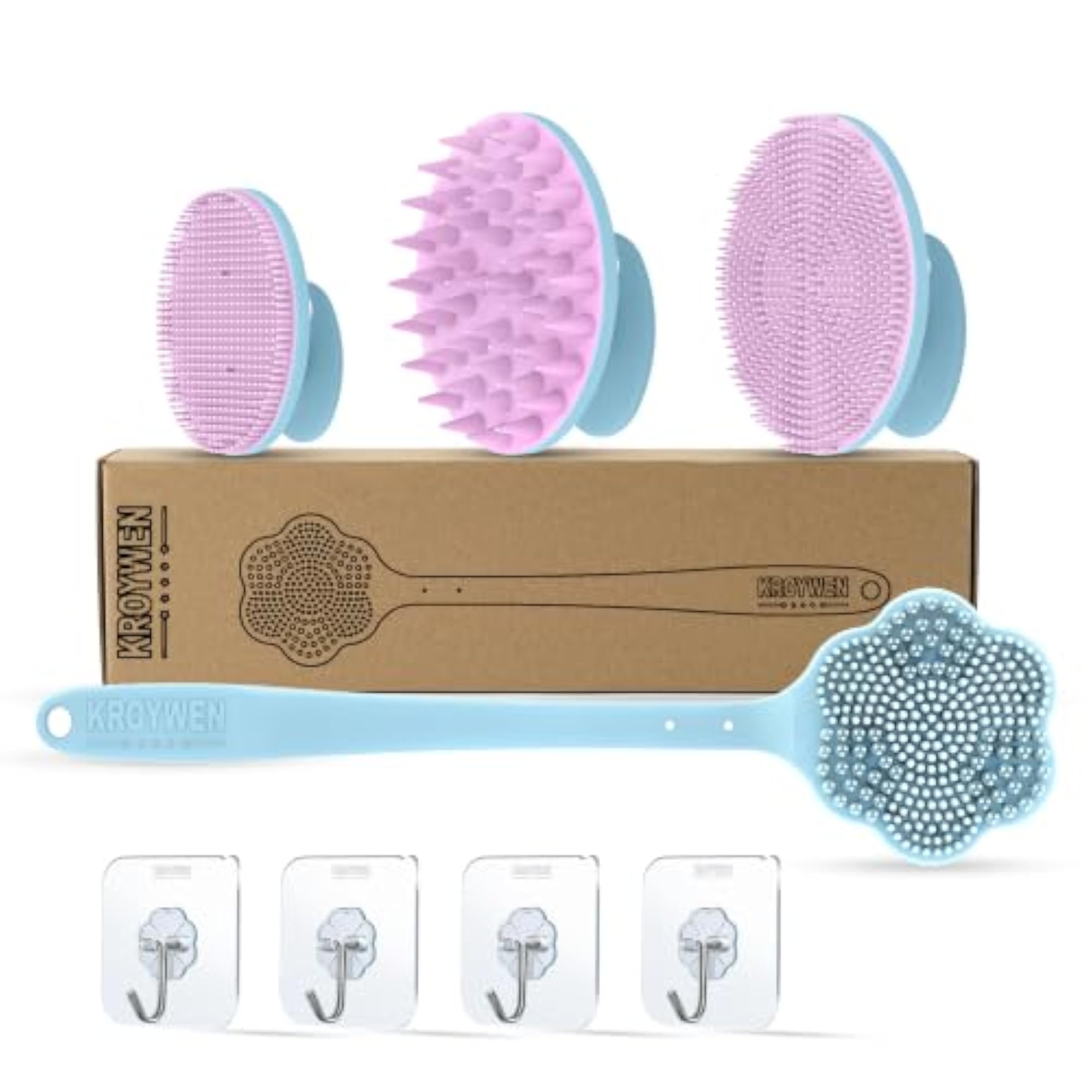 Back Scrubber for Bathing, Silicone Body Scrubber Combo Kit