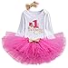 TTYAOVO Bebita 1er Cumpleaños Princesa Tutu Falda Ropa Conjunto de 3 Piezas Trajes Mameluco Falda Diadema (1 año, 902 Rosa roja)