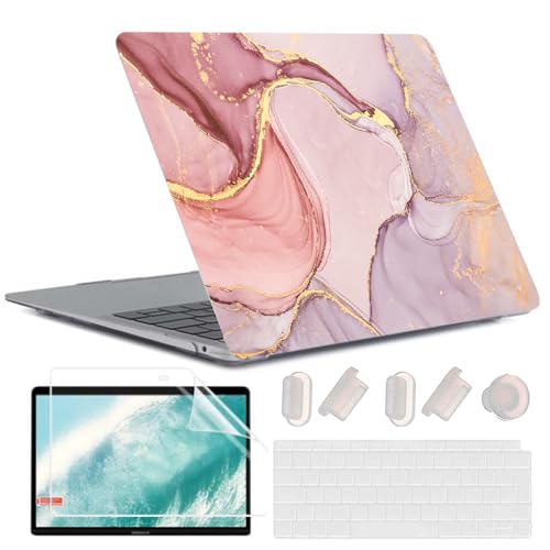 MUSHUI 4 in 1 Custodia per MacBook Air 13 Pollici 2020 2019 2018 Modello A2337 M1/A2179/A1932, Plastica Case Rigida & Tastiera Cover & Proteggi Schermo compatibile con Mac Air 13, Marmo Rosa 01