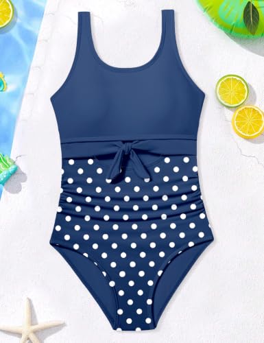 Image of Qaoerde Girls Swimsuit One Piece Swimsuits Cutout Ruched Bathing Suits Adjustable Straps Tie Girls' Swimwear 9-16Y