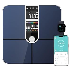 Healthkeep – Báscula de mano con 2 pantallas VA y tecnología de recubrimiento ITO, 16 datos corporales con frecuencia cardíaca APP para Andriod e iOS 180kg/400lb, color plateado