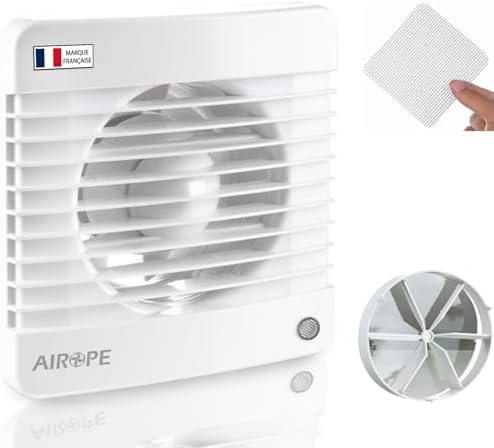 125 mm Ventilateur, Extracteur d'air avec Clapet anti-retour + Moustiquaire intégré,9.1 W,dB(A) 31,VMC pour salle de bain,cuisine,bureau,WC,silencieux,Garantie 5 ANS par AIROPE