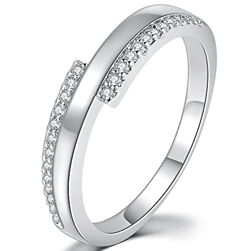 Jude Jewelers Platinum Plated Cubic Zirconia Wedding Band Stackable Eternity Ring (Silver, 8)