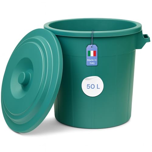 YourCasa Mülltonne 50L - Mülleimer mit Deckel verschließbar - Tonne mit Trageriffen für Garten - Futtertonne oder Regentonne klein - Wassertonne Abfalltonne - kleine Universaltonne (Grün, 50L)