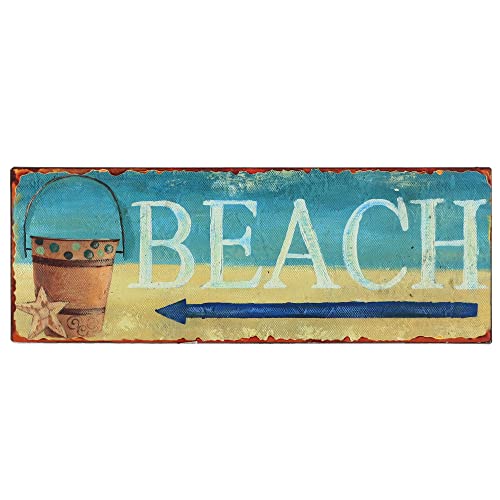 Barnyard Designs 'Beach This Way' Retro Vintage Tin Bar Sign, Decorative Wall Art Signage, Nautical Ocean Beach House Home Décor, 14