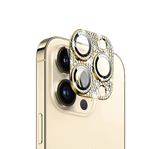 FiiMoo Compatible avec iPhone 14 Pro/iPhone 14 Pro Max Caméra Arrière Protecteur, Protection Objectif Caméra, 9H Verre Trempé, Anti-Rayures, Diamant Cristal Protecteur Autocollant Caméra-Or Cover