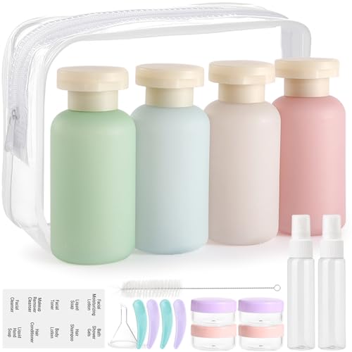 18 Pack Travel Bottles for Toiletries, TSA Approved Plastic Travel Containers for Toiletries, Leak Proof Refillable Liquids Shampoo and Conditioner Travel Essentials Toiletry Bottles