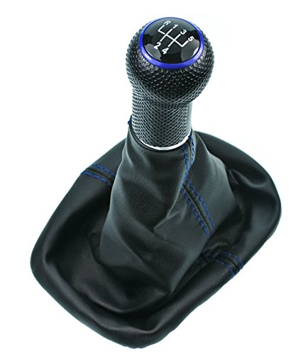 Schaltsack & Schaltknauf für VW Golf 2 3 4 Polo 6N für Passat 35i - 5 Gang - Schwarz - Blau - Schaltmanschette Schalthebel Manschette für Schaltung - Knauf Hebel für Schaltgetriebe 12mm - A0254-5