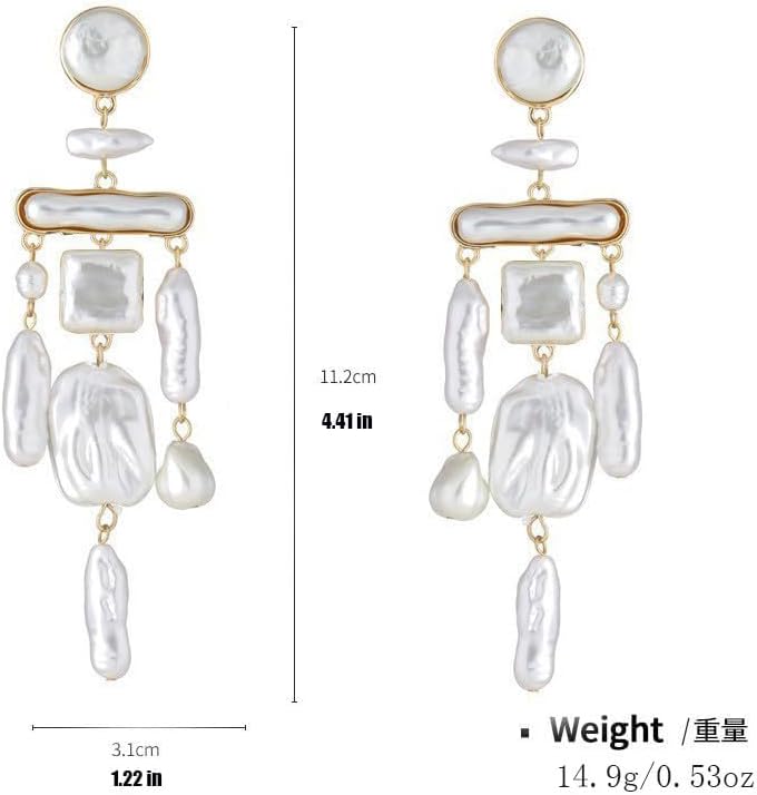 Statement Pearl Dangle Earrings,Gold and Large Pearl,Luxury Chandelier Organic Style Earrings - Image 9