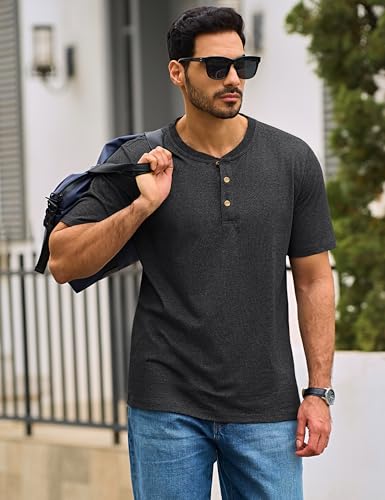 TACVASEN Men's Henley Shirts Short Sleeve Cotton Moisture Wicking T-Shirt Lightweight Casual 3 Button Tshirts3