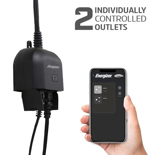 Energizer Smart Wi-Fi Outdoor Plug, Water-Resistant, 2 Individually Controlled Outdoors, Customizable Schedules/Remote Access with App, Compatible with Alexa, Siri, Google Assistant