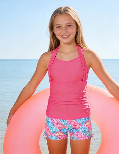 Image of Girls Tankini Swimsuit 2 Piece Halterneck Bathing Suit for Teens Size 7-16