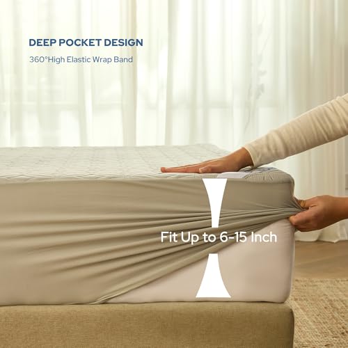 Image of BEDLORE 2 Pack Waterproof Mattress Protector, Full Size Mattress Pad with Deep Pocket 6 inch-15 inch Depth, Soft Breathable Bed Mattress Cover for Bedroom, College Dorm (Light Gray)