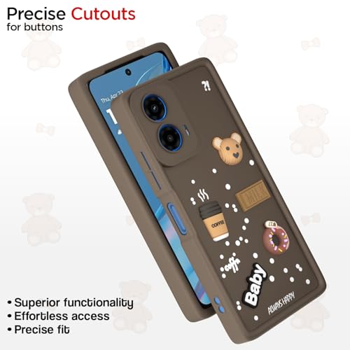 Image of Outlouders Back Cover for Moto G54 5G / G64 5G | Cute Fun Cartoon 3D Bear Silicone | Full Body Protection Bumper Case (Brown)