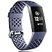 Wepro Bands Replacement Compatible Fitbit Charge 3 for Women Men Large, Waterproof Breathable Holes Watch Sport Strap Accessories for Fitbit Charge 3 SE Fitness Tracker, Blue Gray