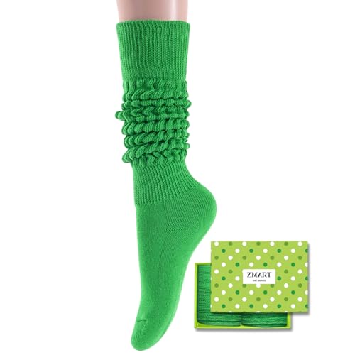 Zmart Women Slouch Socks - Cozy Scrunch Socks, 80s Style in White, Black, Orange & Cream